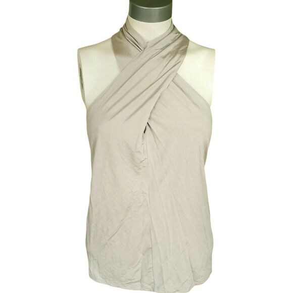Generation Love Tops - GENERATION LOVE Wisteria halter top cross front slinky blouse in taupe Sz XS NEW